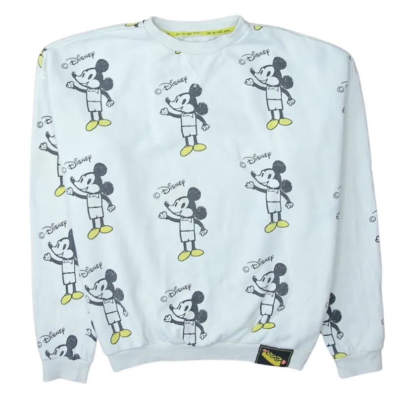 Disney White Mickey Mouse Sweatshirt Men's Small All Over Print Crewneck Pullover Top sold by Vintage Club