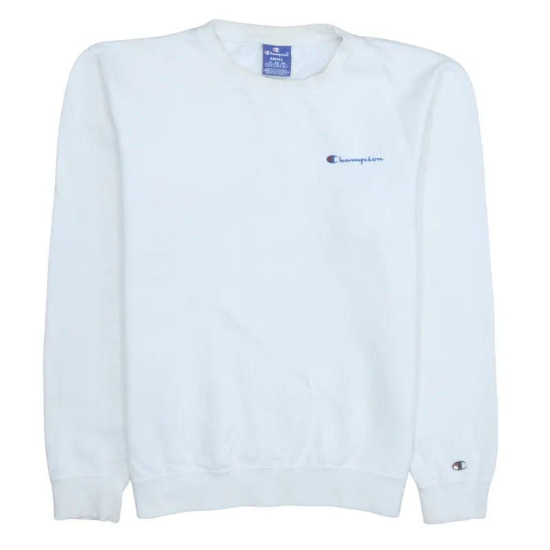 Champion White Sweatshirt Men's Small Embroidered Chest Logo Cuff Logo Crewneck Pullover made by Champion