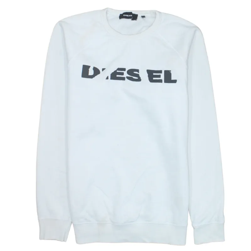 Diesel White Sweatshirt Men's Large Printed Logo Crewneck Pullover Fleece Top made by Diesel