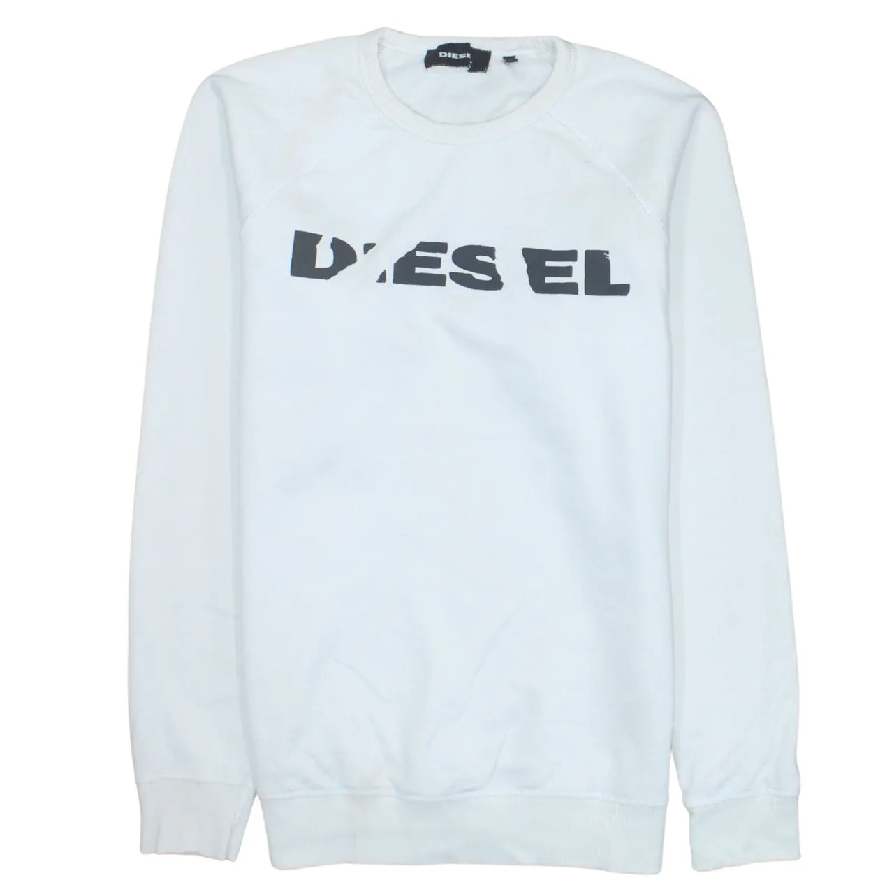 Diesel White Sweatshirt Men's Large Printed Logo Crewneck Pullover Fleece Top sold by Vintage Club