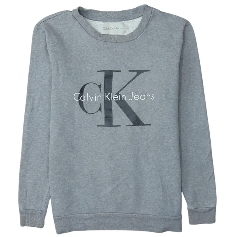 Calvin Klein Grey Sweatshirt Men's XSmall Printed CK Logo Crewneck Pullover Fleece Top sold by Vintage Club