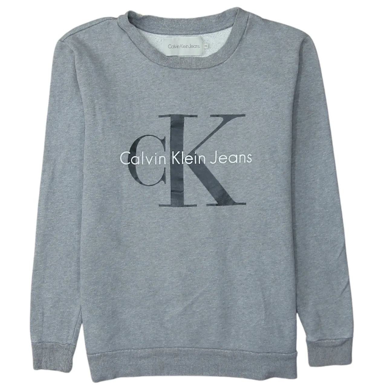 Calvin Klein Grey Sweatshirt Men's XSmall Printed CK Logo Crewneck Pullover Fleece Top sold by Vintage Club