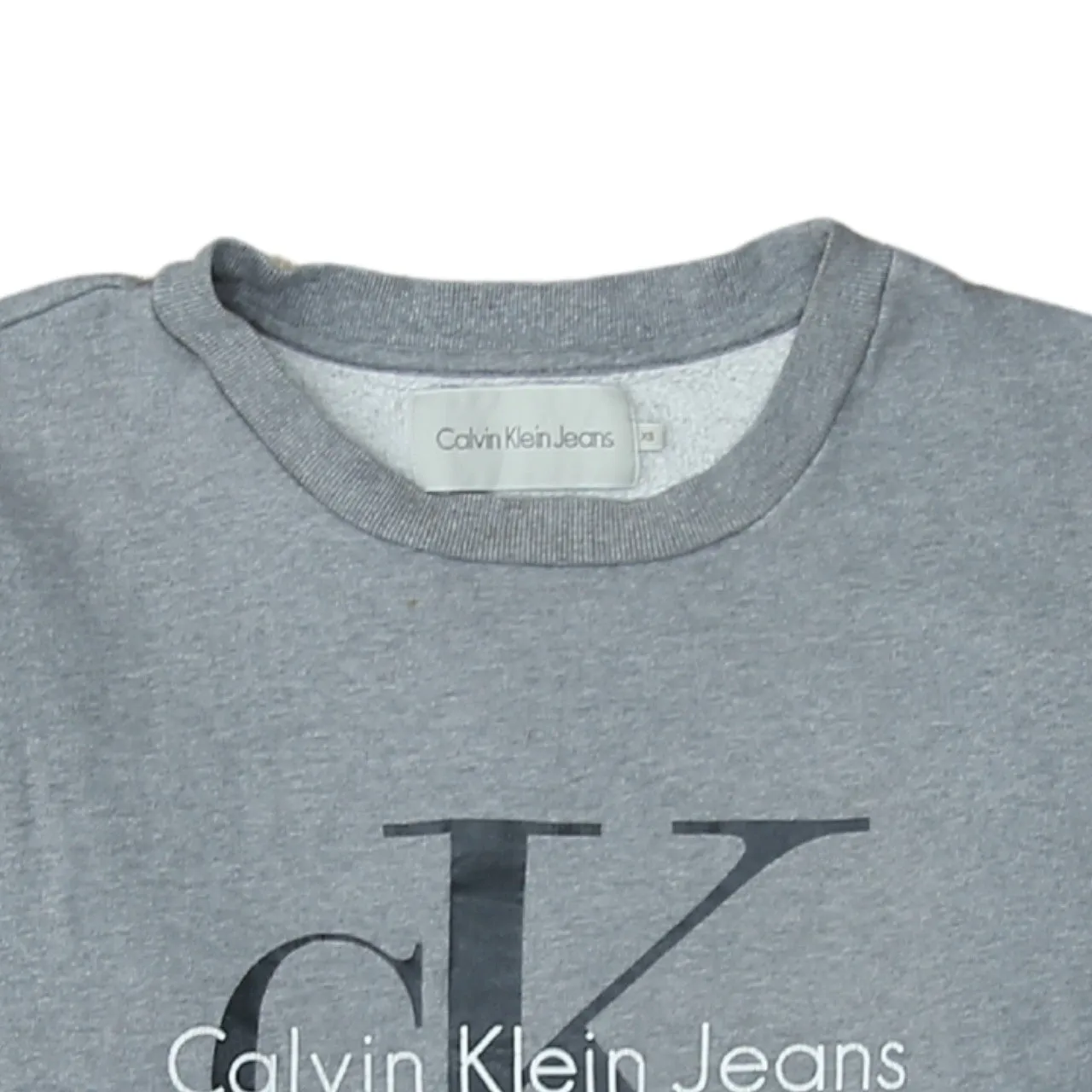 Calvin Klein Grey Sweatshirt Men's XSmall Printed CK Logo Crewneck Pullover Fleece Top sold by Vintage Club product image thumbnail 3