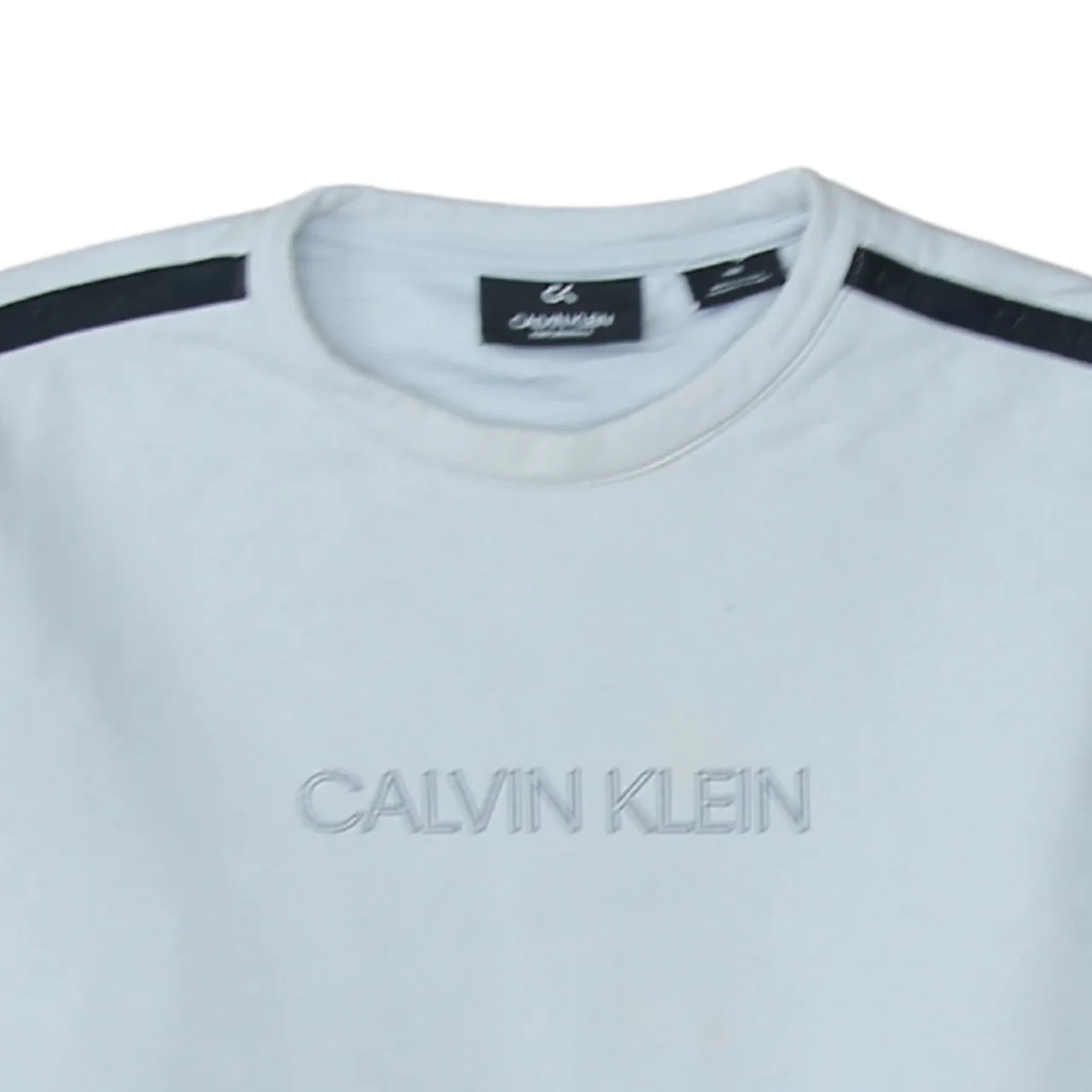 Calvin Klein White Sweatshirt Men's Medium Embroidered Chest Logo Contrast Shoulder Panels Pullover sold by Vintage Club product image thumbnail 3