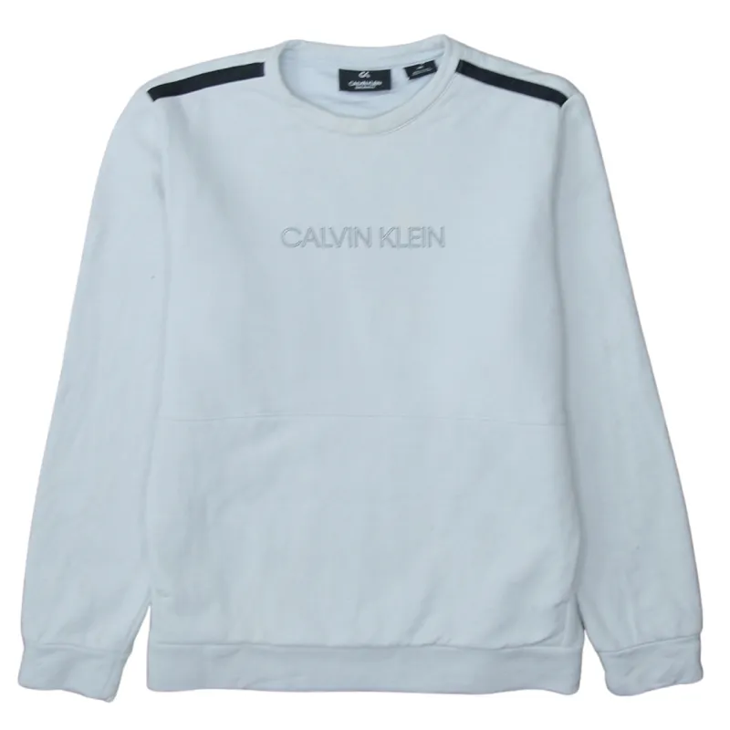 Calvin Klein White Sweatshirt Men's Medium Embroidered Chest Logo Contrast Shoulder Panels Pullover made by Calvin Klein