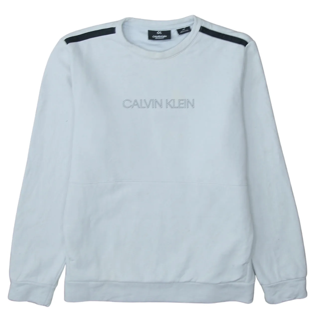 Calvin Klein White Sweatshirt Men's Medium Embroidered Chest Logo Contrast Shoulder Panels Pullover sold by Vintage Club