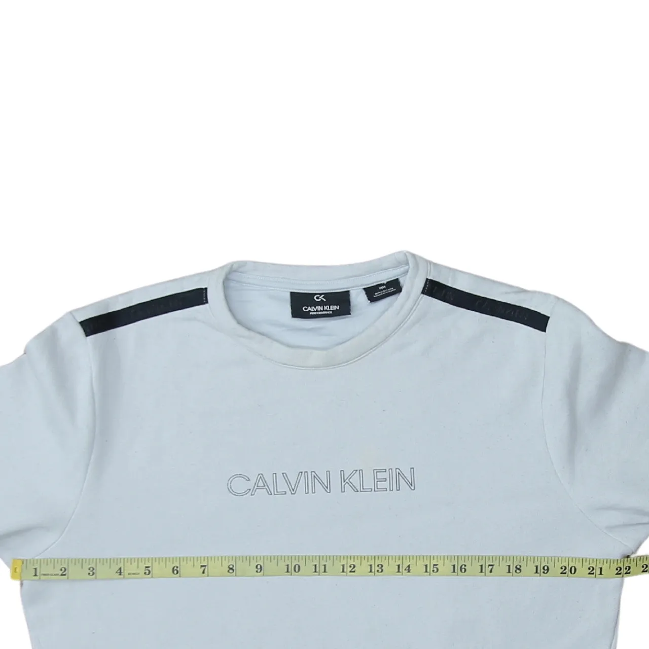 Calvin Klein White Sweatshirt Men's Medium Embroidered Chest Logo Contrast Shoulder Panels Pullover sold by Vintage Club product image thumbnail 5