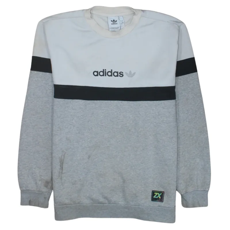 Adidas Grey Colour Block Sweatshirt Men's Large Printed Trefoil Logo ZX Label Pullover Top made by Adidas