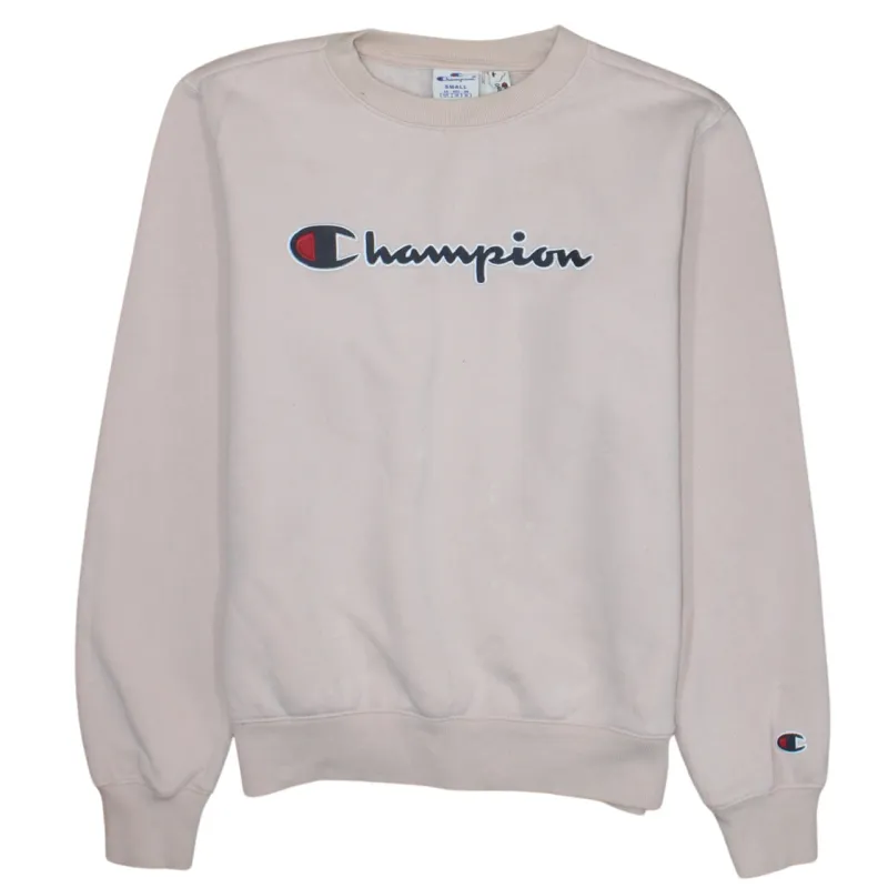 Champion Light Pink Sweatshirt Men's Small Printed Script Logo Organic Cotton Pullover made by Champion