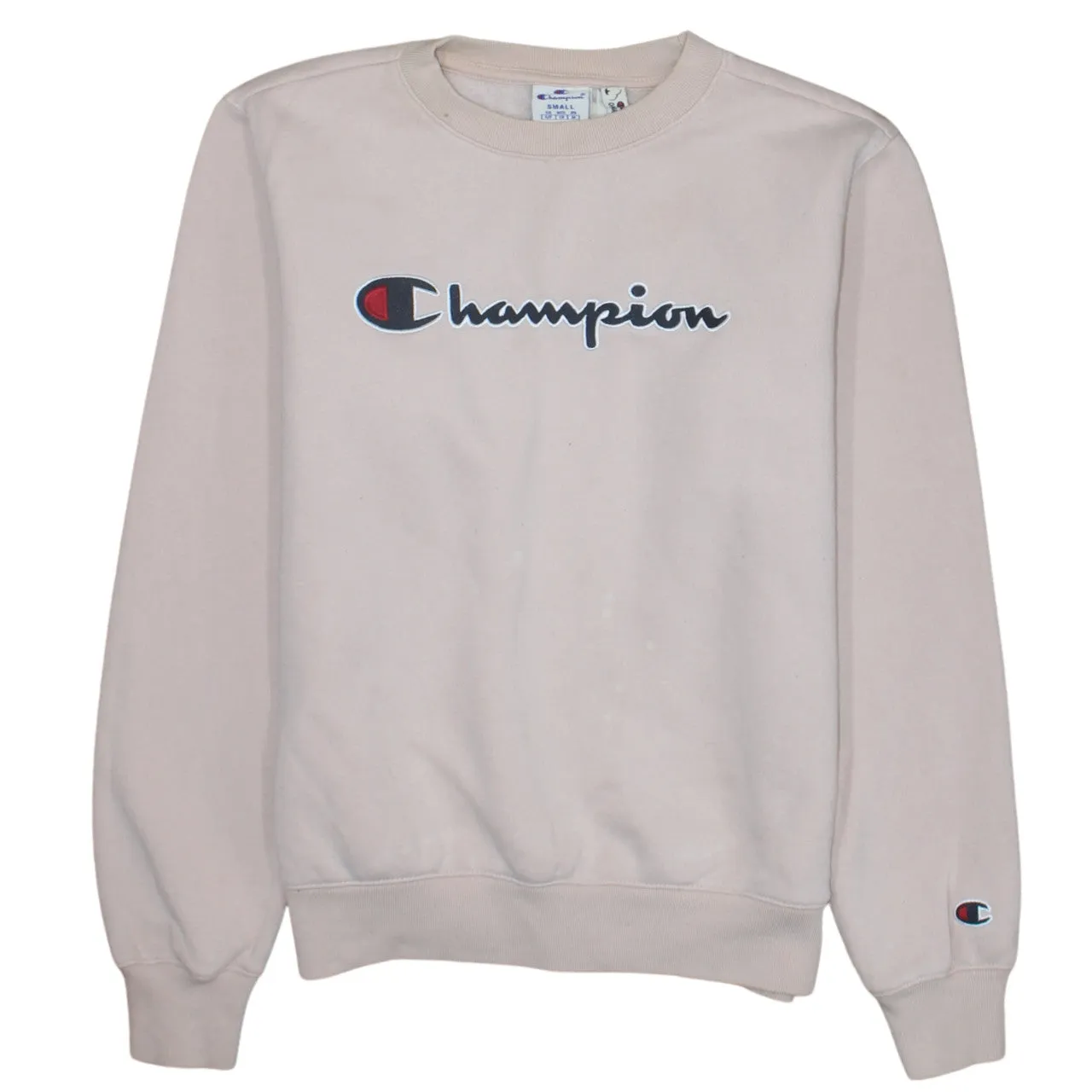 Champion Light Pink Sweatshirt Men's Small Printed Script Logo Organic Cotton Pullover sold by Vintage Club