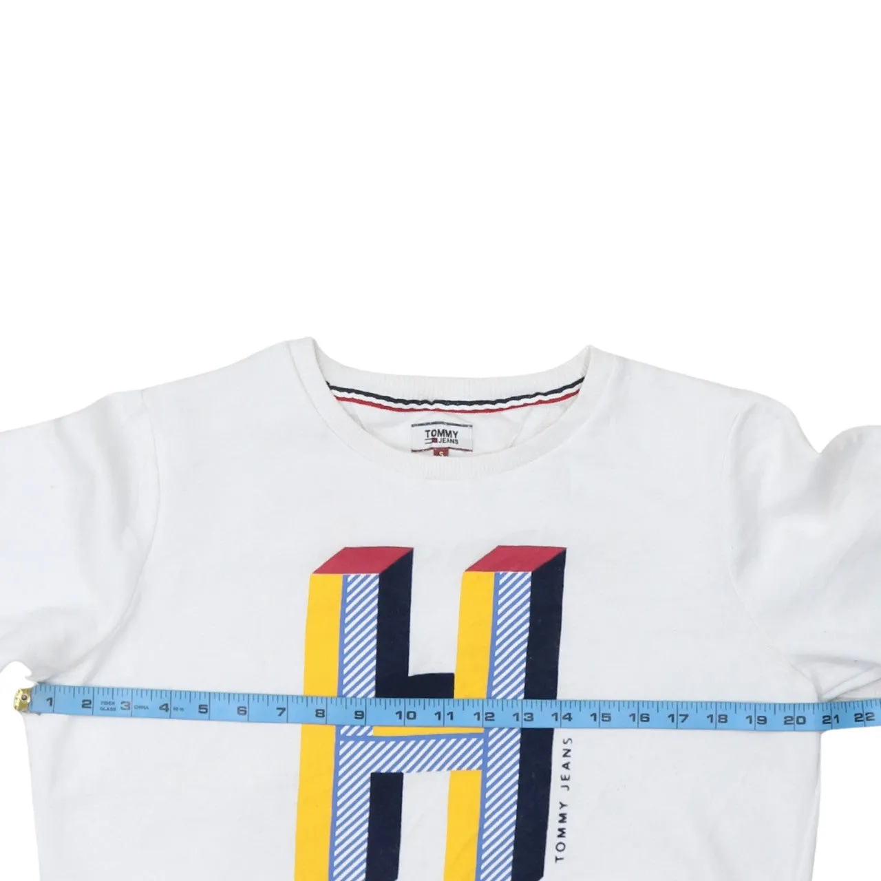 Tommy Hilfiger White Sweatshirt Men's Small Printed H Logo Crewneck Pullover Top sold by Vintage Club product image thumbnail 5