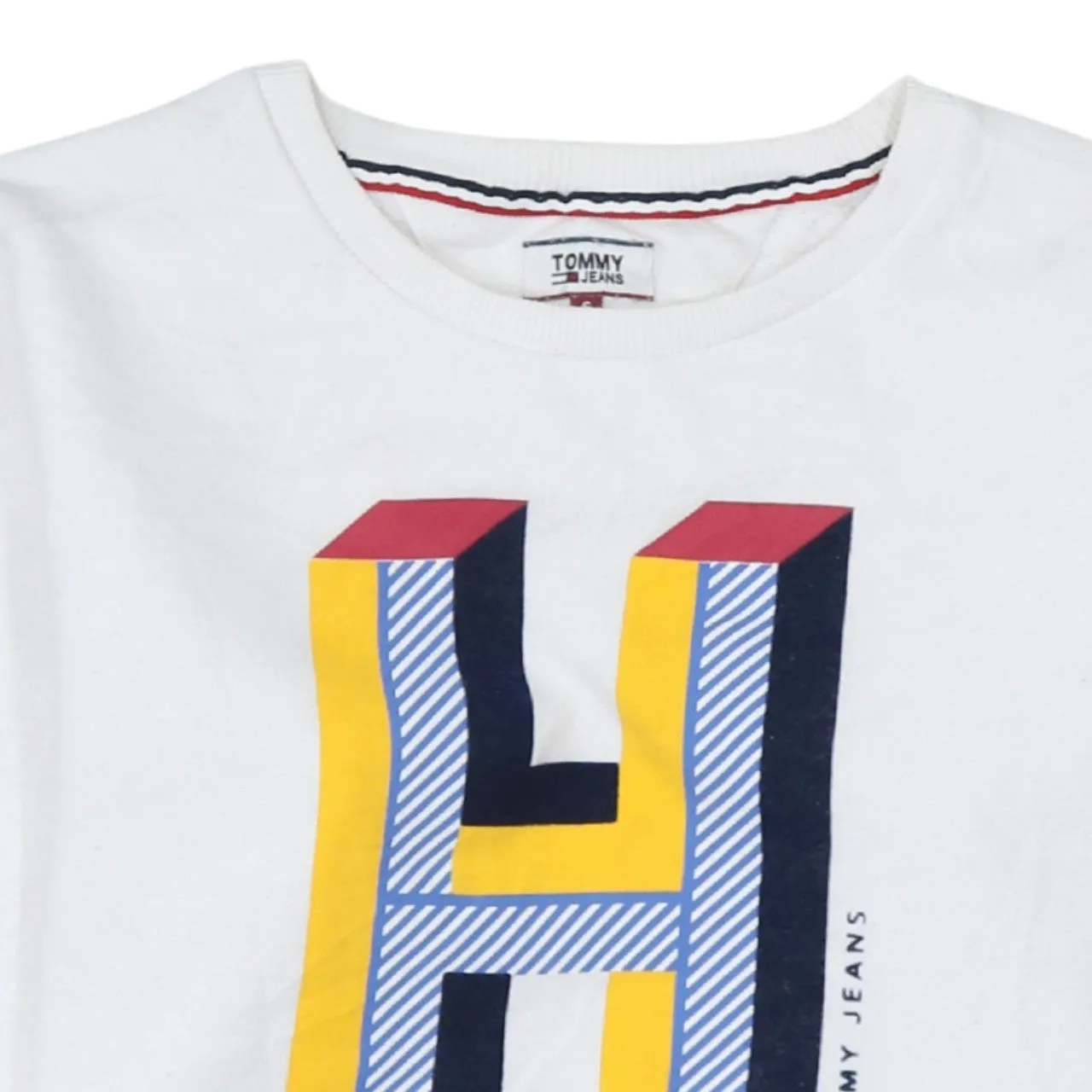 Tommy Hilfiger White Sweatshirt Men's Small Printed H Logo Crewneck Pullover Top sold by Vintage Club product image thumbnail 3