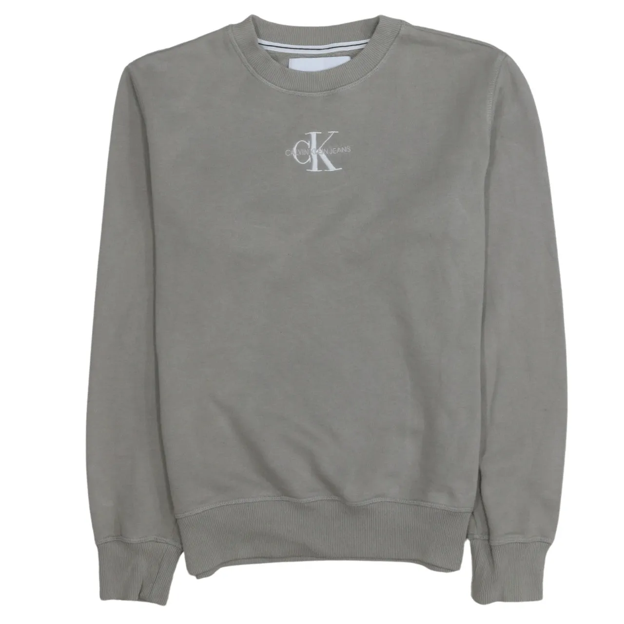 Calvin Klein Grey Sweatshirt Men's XSmall Embroidered CK Jeans Logo Crewneck Pullover sold by Vintage Club