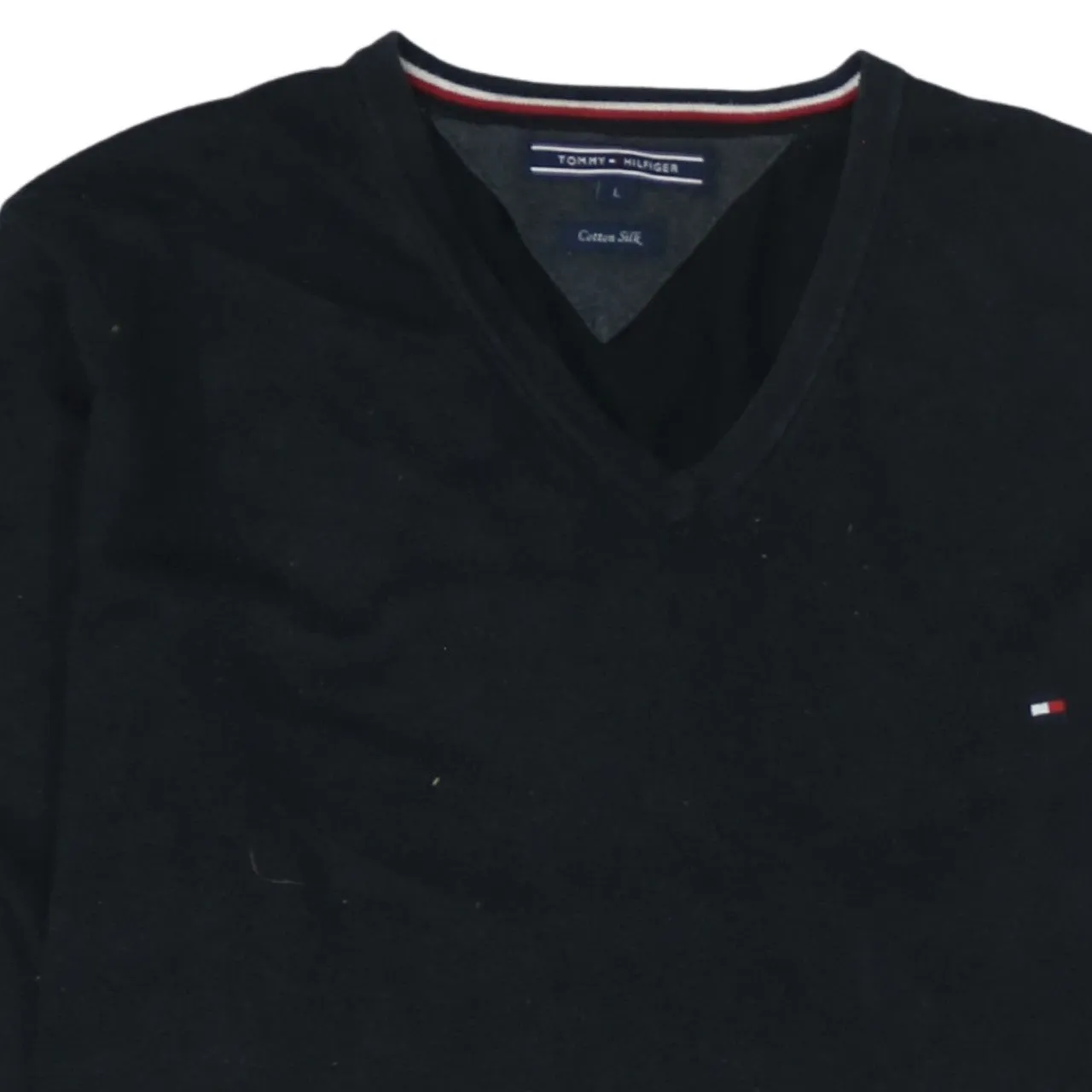 Tommy Hilfiger Black Jumper Men’s Large V Neck Embroidered Flag Logo Knit Sweater sold by Vintage Club product image thumbnail 3