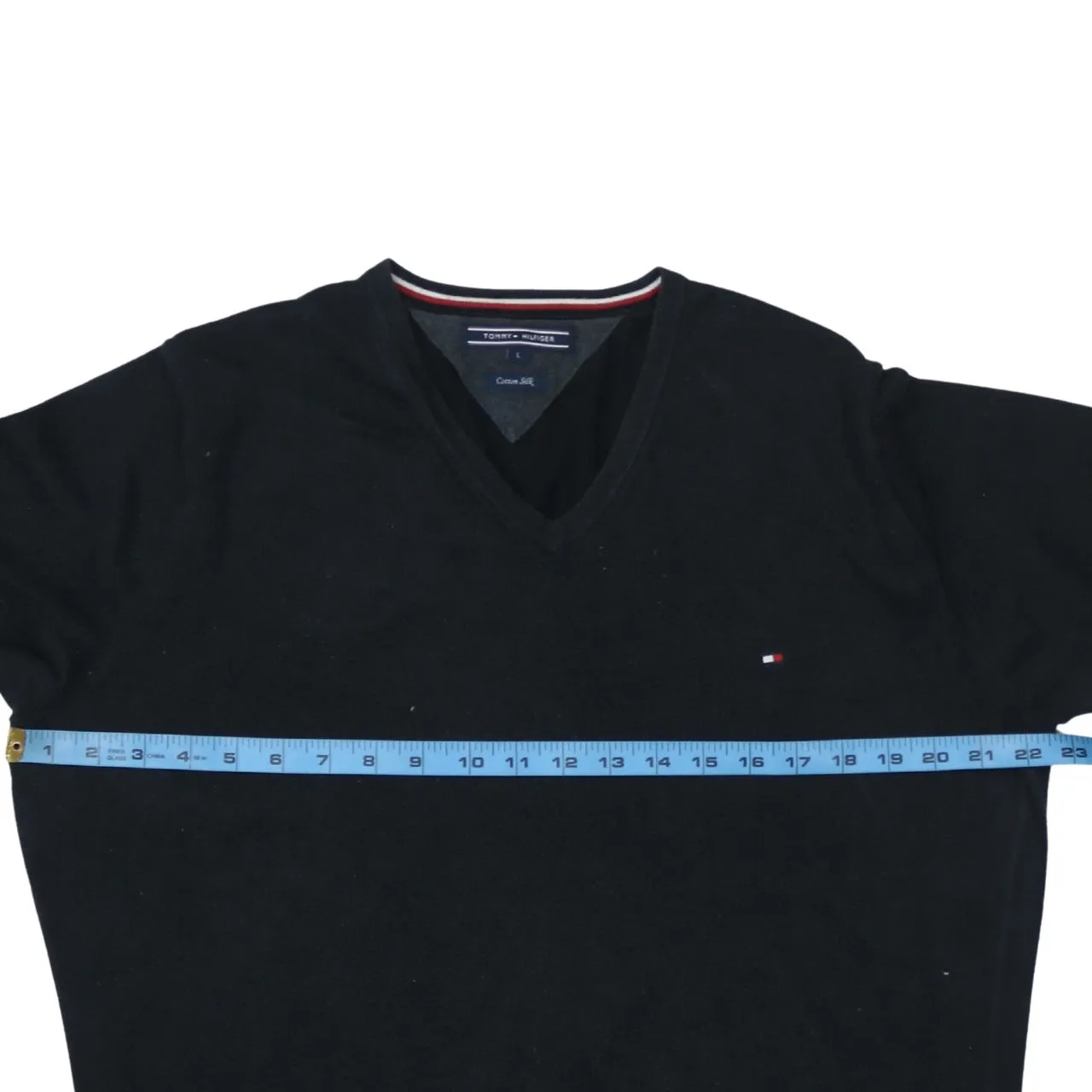 Tommy Hilfiger Black Jumper Men’s Large V Neck Embroidered Flag Logo Knit Sweater sold by Vintage Club product image thumbnail 5