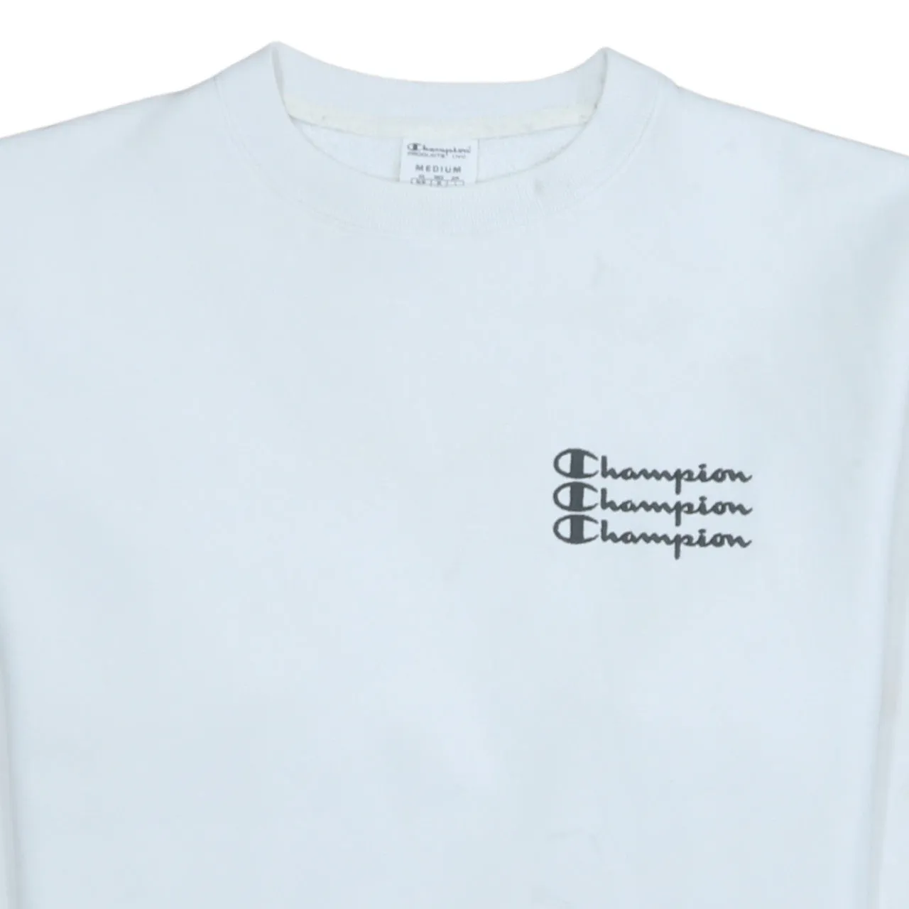 Champion White Sweatshirt Men's Medium Triple Script Logo Embroidered C Cuff Pullover Jumper sold by Vintage Club product image thumbnail 3