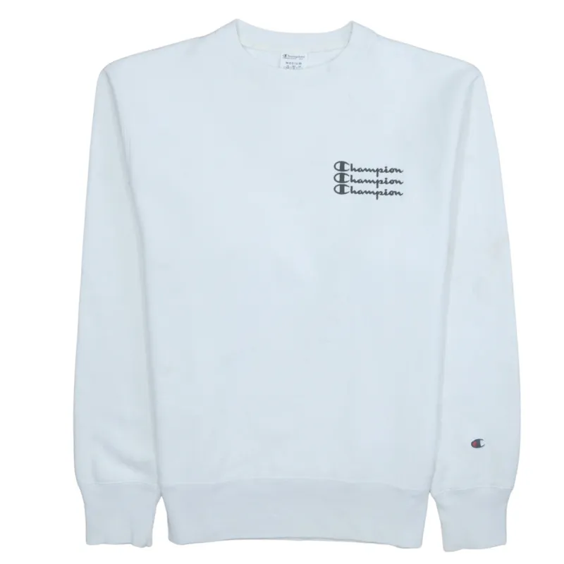 Champion White Sweatshirt Men's Medium Triple Script Logo Embroidered C Cuff Pullover Jumper sold by Vintage Club