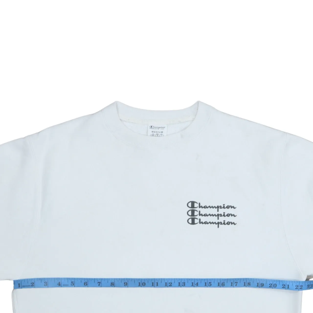 Champion White Sweatshirt Men's Medium Triple Script Logo Embroidered C Cuff Pullover Jumper sold by Vintage Club product image thumbnail 5