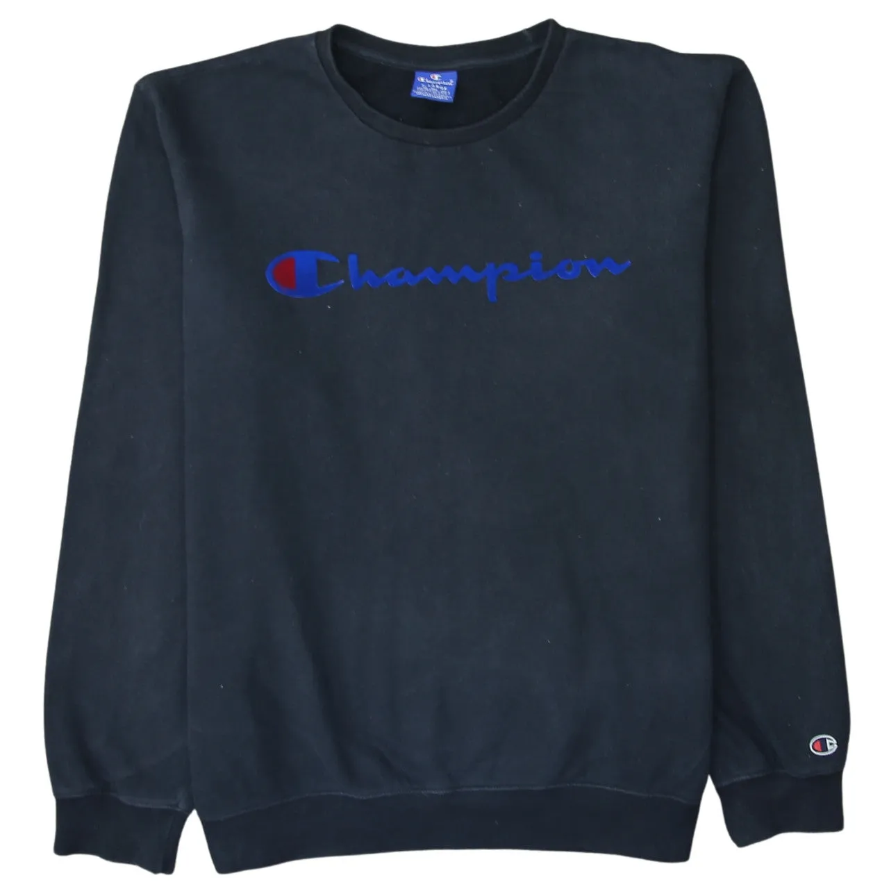 Champion Black Sweatshirt Men's XLarge Embroidered Script Logo Crewneck Pullover Fleece Top sold by Vintage Club