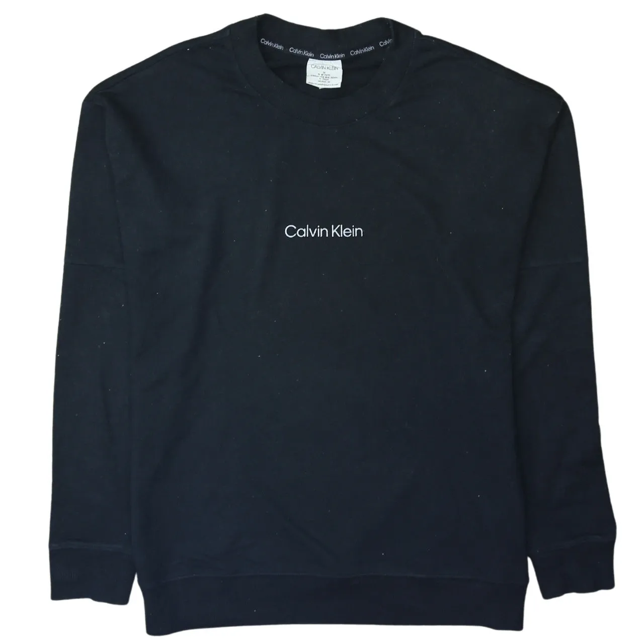 Calvin Klein Black Sweatshirt Men's Medium Embroidered Chest Logo Crewneck Pullover sold by Vintage Club