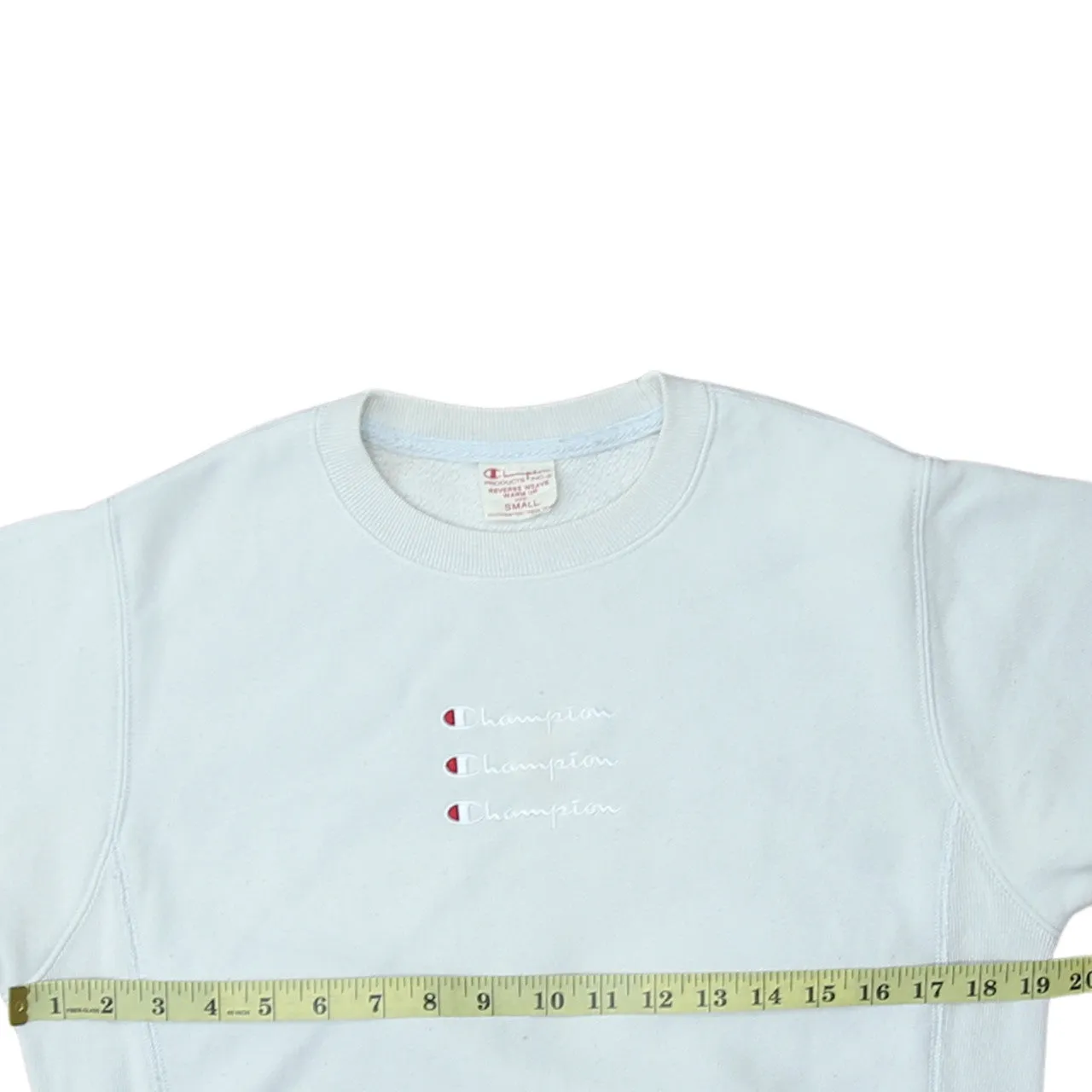 Champion Light Blue Sweatshirt Men's Small Embroidered Triple Logo Reverse Weave Pullover sold by Vintage Club product image thumbnail 5
