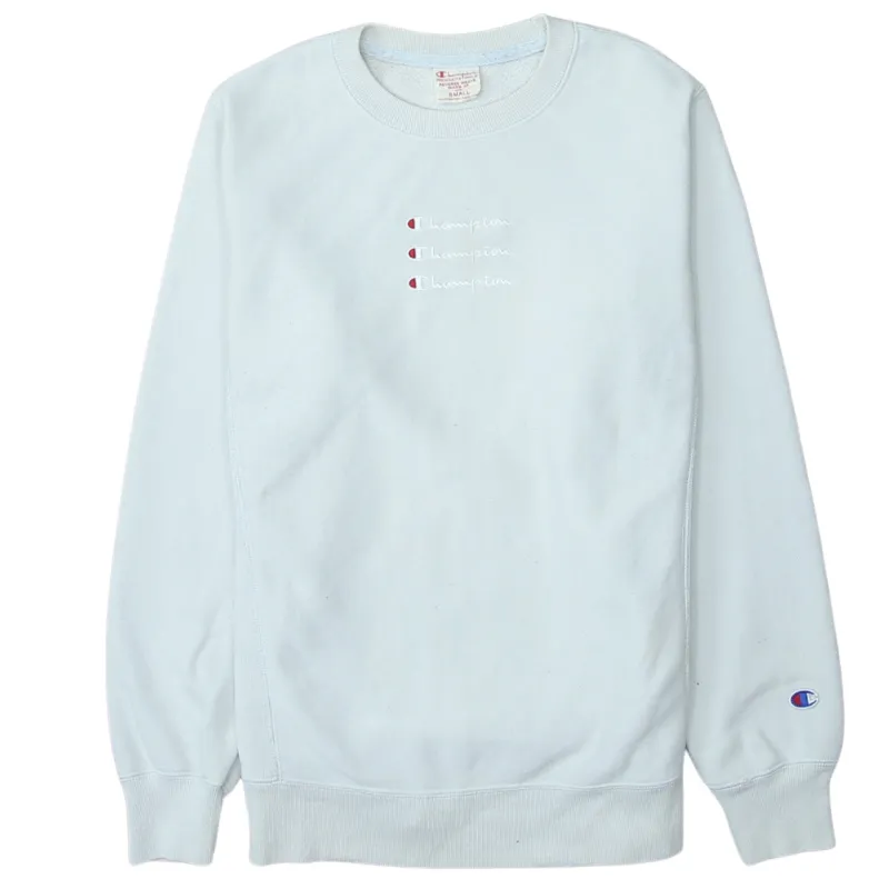 Champion Light Blue Sweatshirt Men's Small Embroidered Triple Logo Reverse Weave Pullover made by Champion