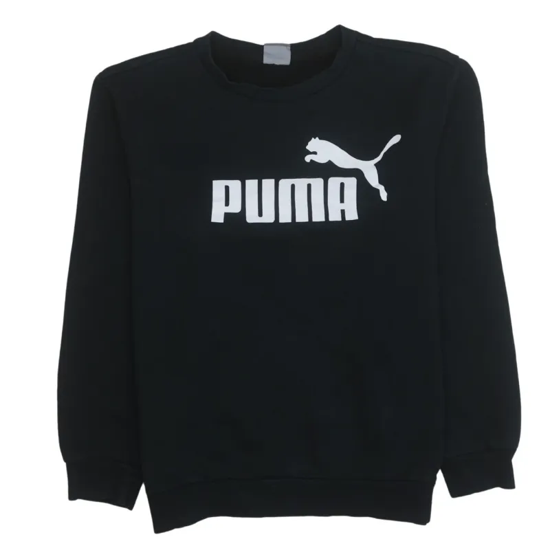 Puma Black Sweatshirt Men's Large Printed Chest Logo Ribbed Cuffs Crewneck Pullover Jumper made by Vintage Club