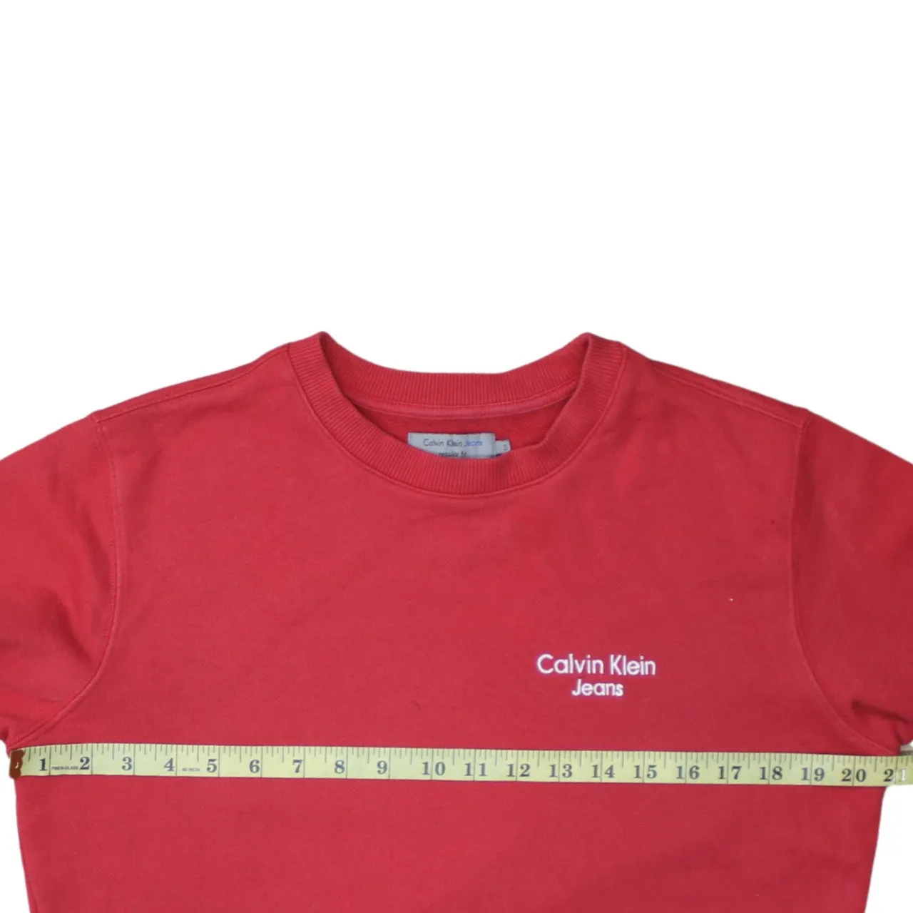 Calvin Klein Red Sweatshirt Men's Small Embroidered Chest Logo Ribbed Crewneck Pullover sold by Vintage Club product image thumbnail 5
