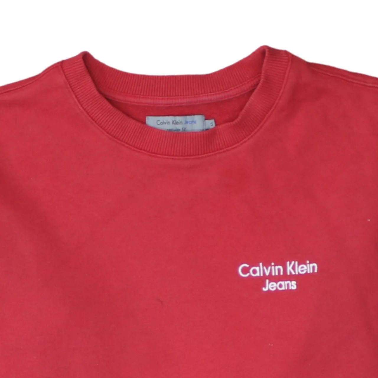 Calvin Klein Red Sweatshirt Men's Small Embroidered Chest Logo Ribbed Crewneck Pullover sold by Vintage Club product image thumbnail 3