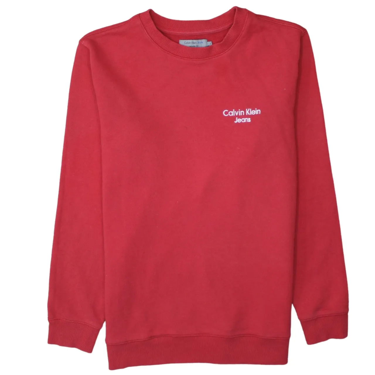 Calvin Klein Red Sweatshirt Men's Small Embroidered Chest Logo Ribbed Crewneck Pullover sold by Vintage Club