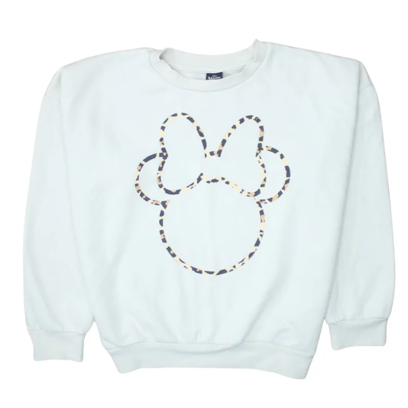 Disney White Minnie Mouse Sweatshirt Men's Small Printed Outline Graphic Pullover Jumper sold by Vintage Club