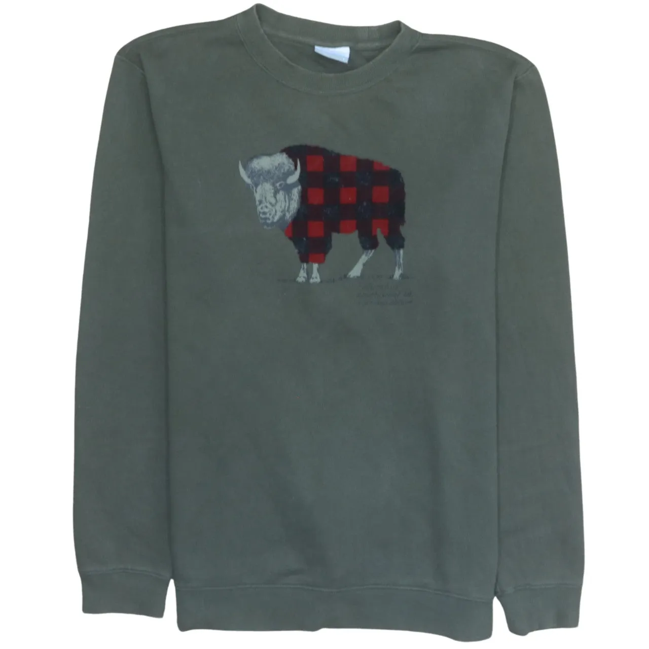 Columbia Dark Green Sweatshirt Men's Large Buffalo Graphic Printed Front Pullover Fleece Top sold by Vintage Club