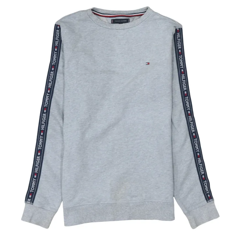 Tommy Hilfiger Light Grey Sweatshirt Men's Medium Logo Tape Sleeves Embroidered Chest Pullover made by Tommy Hilfiger
