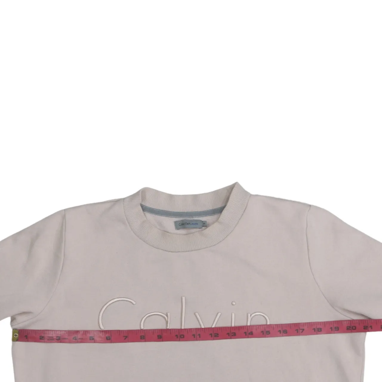 Calvin Klein Beige Cream Sweatshirt Men's Medium Embossed Calvin Logo Crewneck Pullover sold by Vintage Club product image thumbnail 5