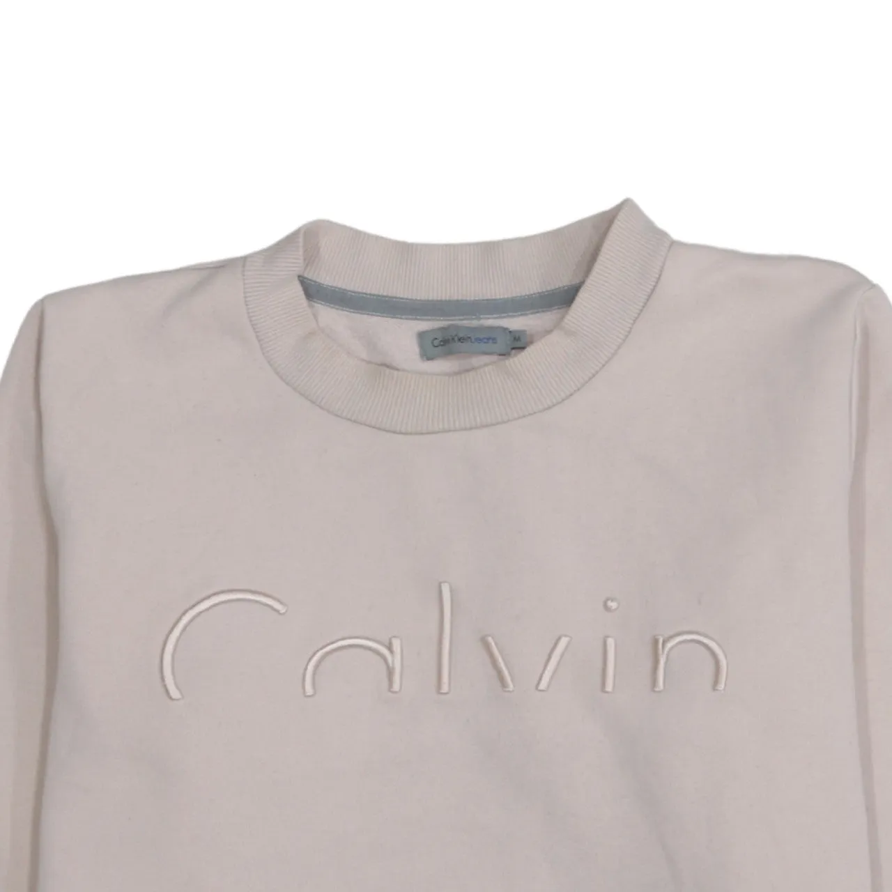 Calvin Klein Beige Cream Sweatshirt Men's Medium Embossed Calvin Logo Crewneck Pullover sold by Vintage Club product image thumbnail 3