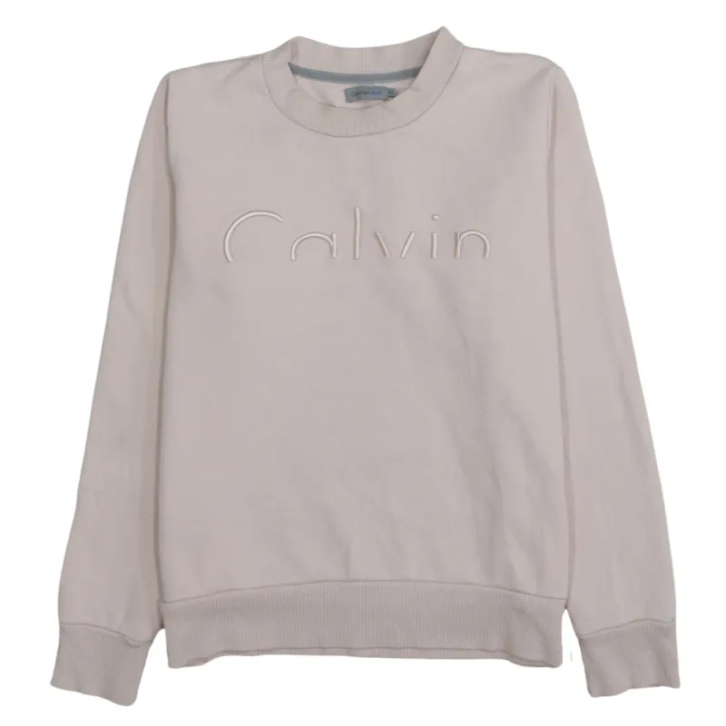 Calvin Klein Beige Cream Sweatshirt Men's Medium Embossed Calvin Logo Crewneck Pullover sold by Vintage Club