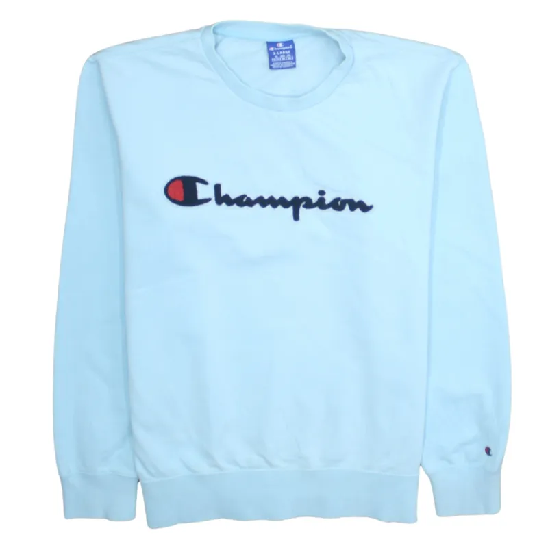 Champion Light Blue Sweatshirt Men’s XLarge Embroidered Script Logo Crewneck Pullover Jumper made by Champion
