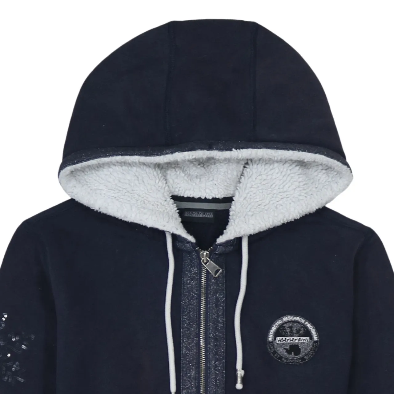 Napapijri 90's Vintage Navy Blue XL Cotton Lightweight Zip Hoodie sold by Vintage Club product image thumbnail 3