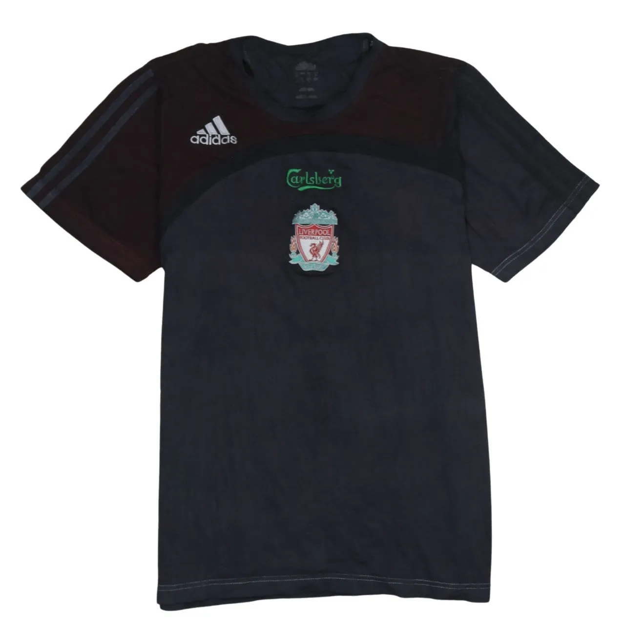 Adidas Black Liverpool T Shirt Men’s Medium Printed Carlsberg Sponsor Club Crest Tee sold by Vintage Club