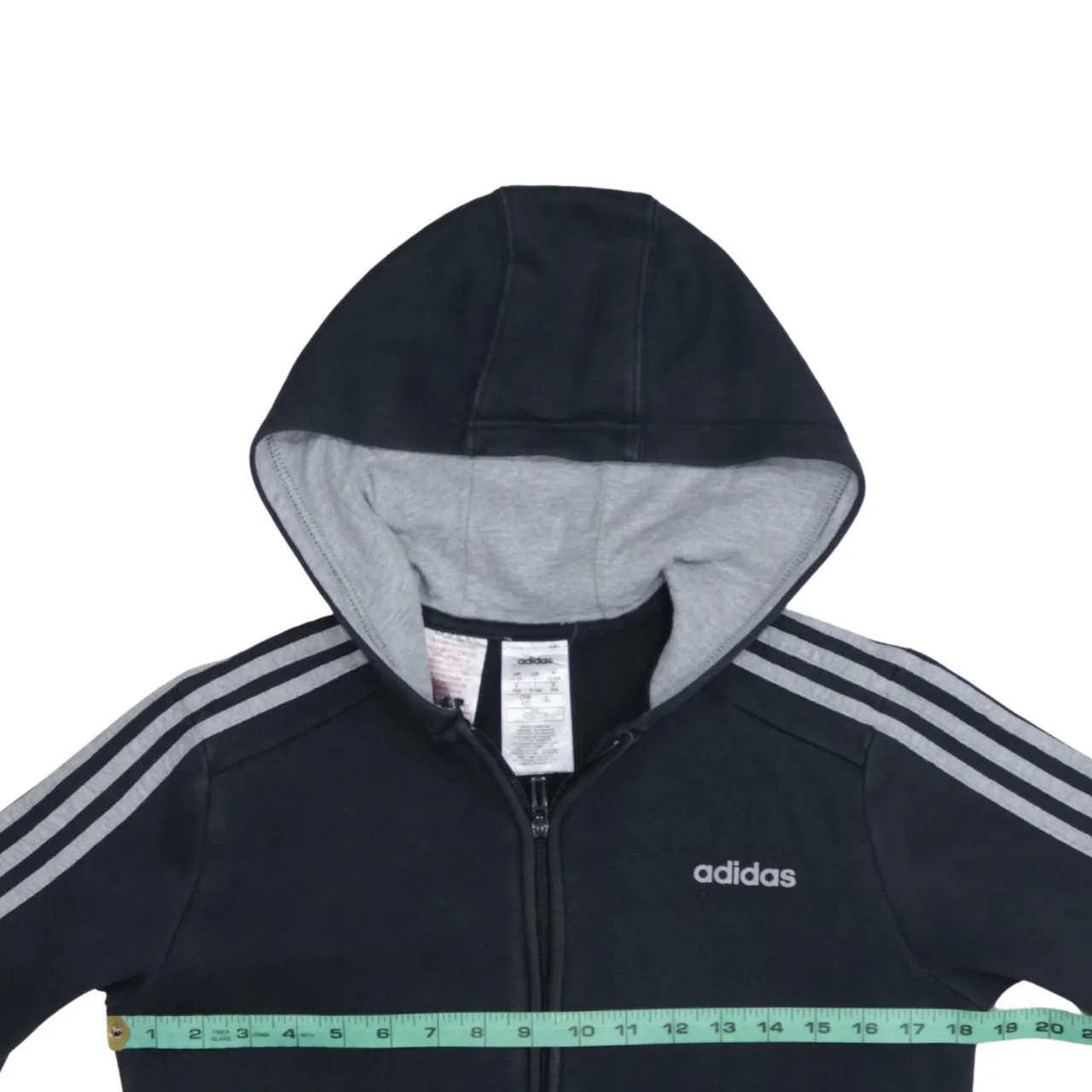Adidas Black Full Zip Hoodie Women's Large Three Stripe Sleeves Embroidered Logo Fleece Top sold by Vintage Club product image thumbnail 5