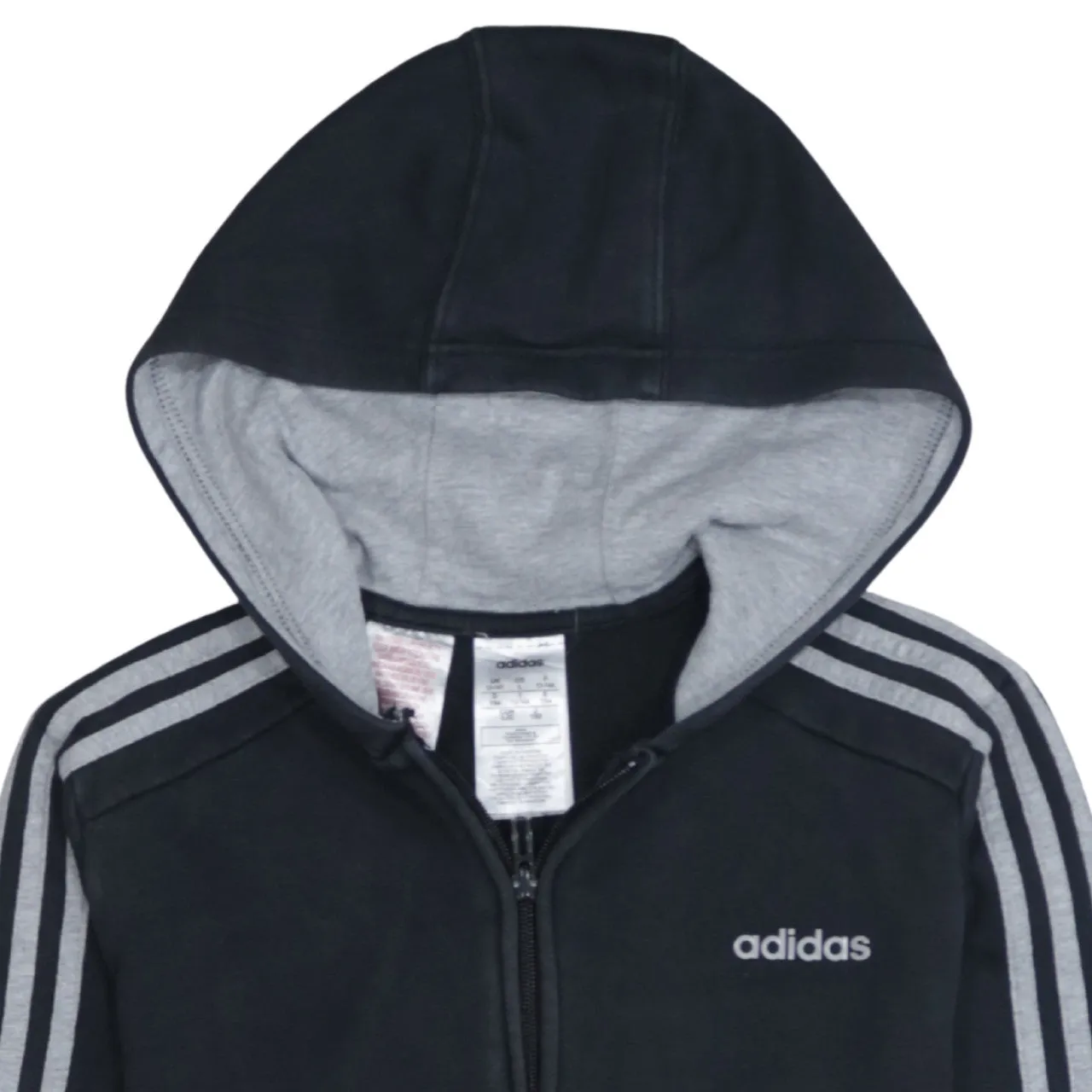 Adidas Black Full Zip Hoodie Women's Large Three Stripe Sleeves Embroidered Logo Fleece Top sold by Vintage Club product image thumbnail 3