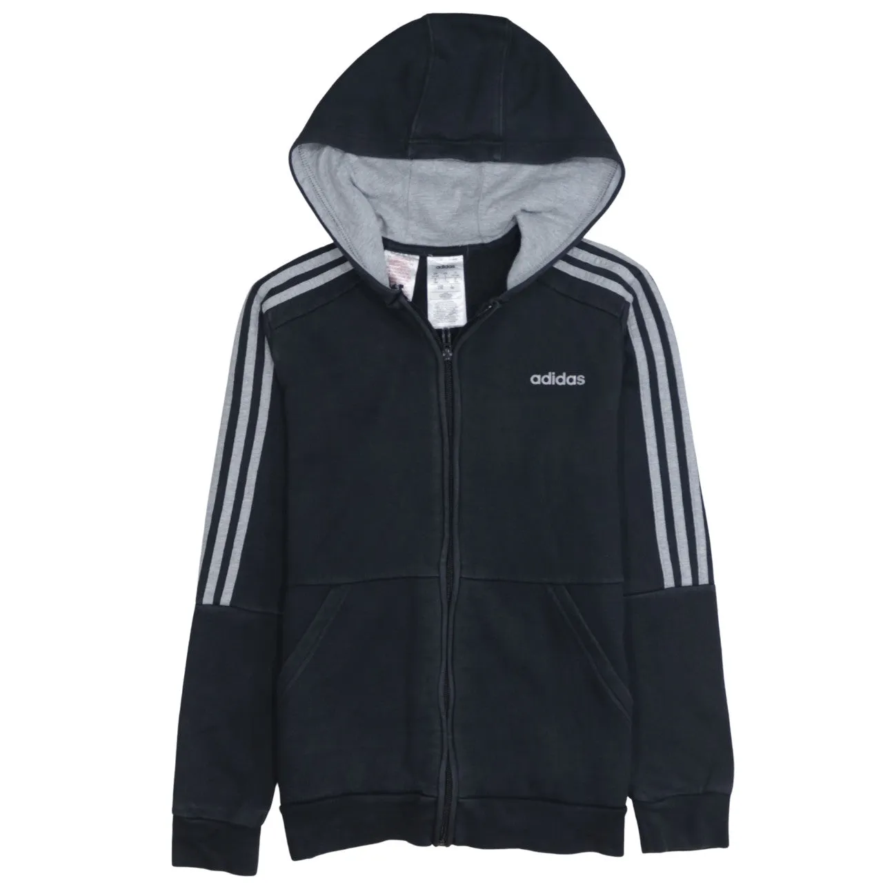 Adidas Black Full Zip Hoodie Women's Large Three Stripe Sleeves Embroidered Logo Fleece Top sold by Vintage Club