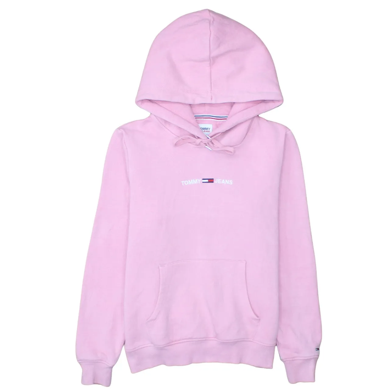 Tommy Jeans Light Pink Hoodie Men's Small Embroidered Chest Logo Front Pocket Pullover Sweatshirt sold by Vintage Club