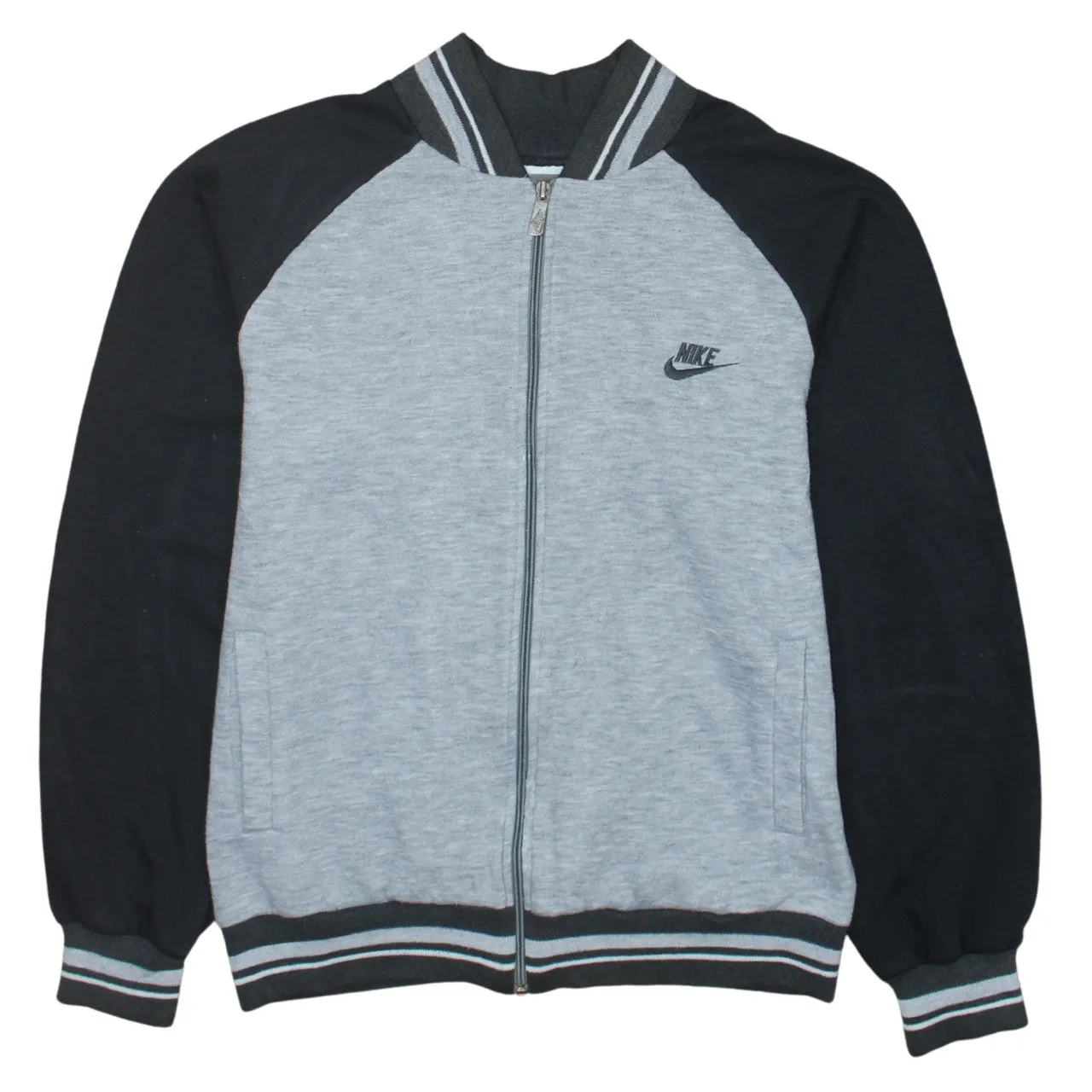 Nike Grey Black Full Zip Sweatshirt Men's Medium Embroidered Swoosh Raglan Track Top sold by Vintage Club