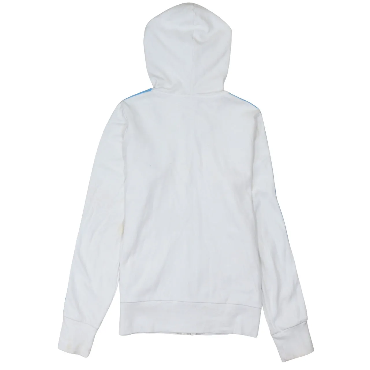 Adidas White Full Zip Hoodie Women’s Small Blue Three Stripe Sleeves Embroidered Logo sold by Vintage Club product image thumbnail 2