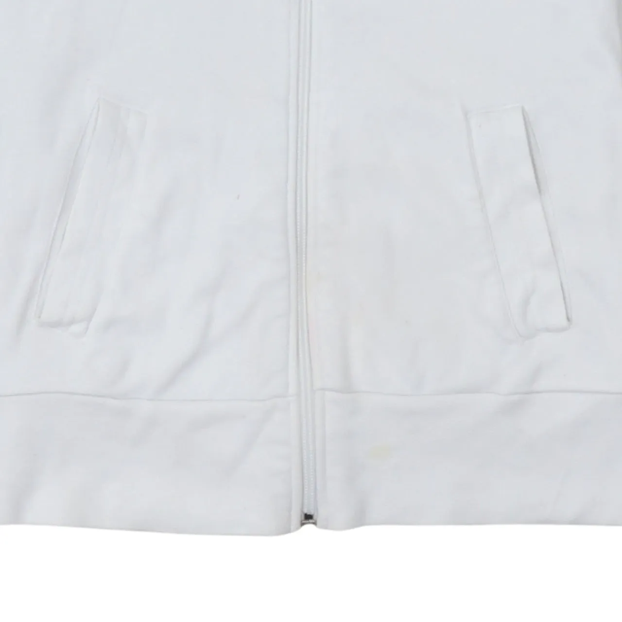 Adidas White Full Zip Hoodie Women’s Small Blue Three Stripe Sleeves Embroidered Logo sold by Vintage Club product image thumbnail 4