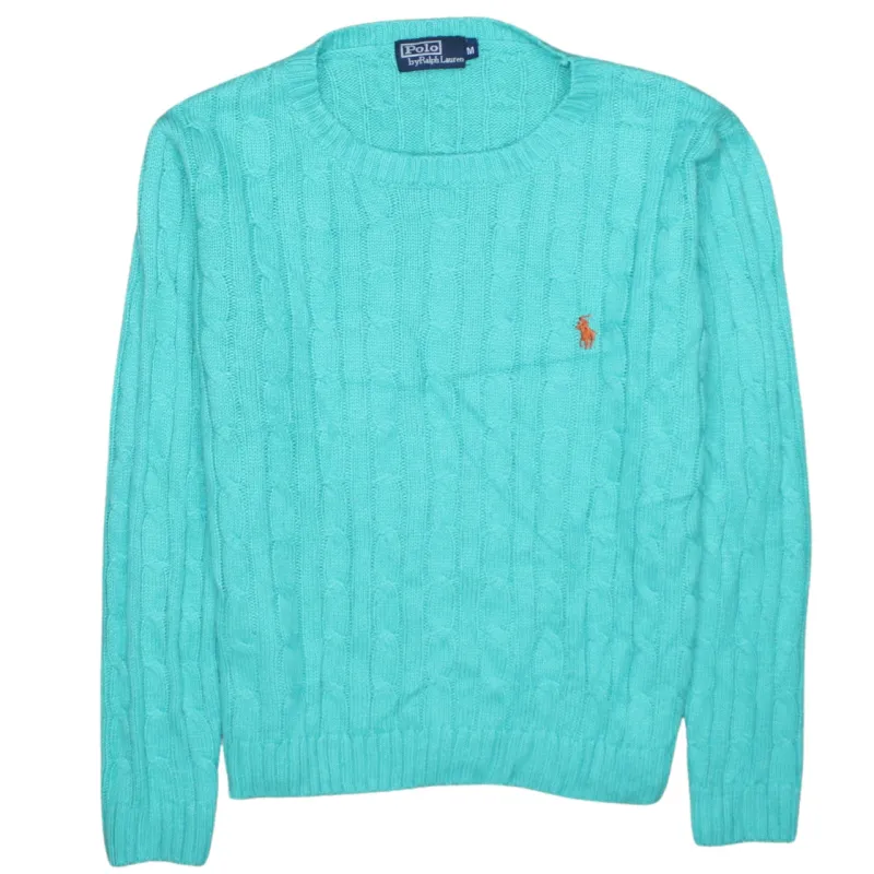 Polo Ralph Lauren Turquoise Cable Knit Jumper Women’s Medium Embroidered Pony Sweater Pullover made by Vintage Club