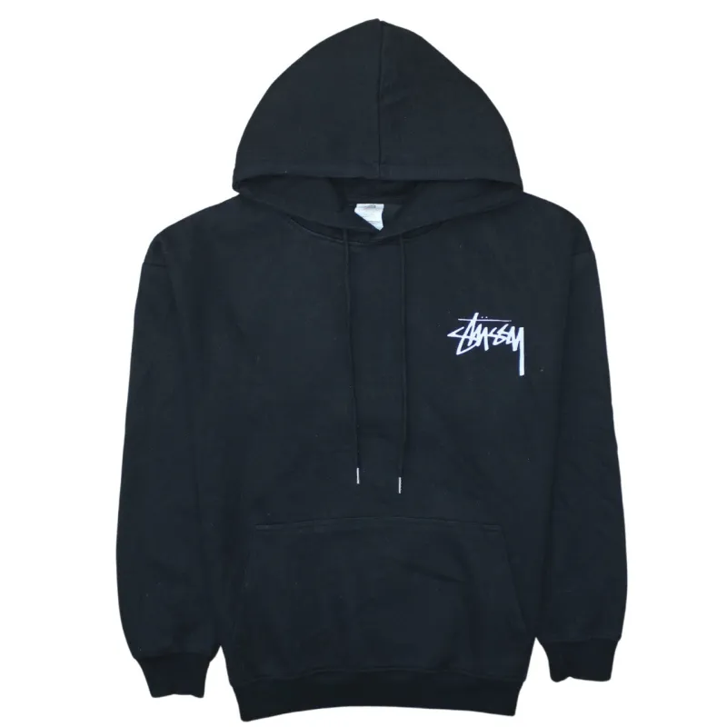 Stussy Black Hoodie Men's Medium Printed Back Logo Pullover Sweatshirt sold by Vintage Club
