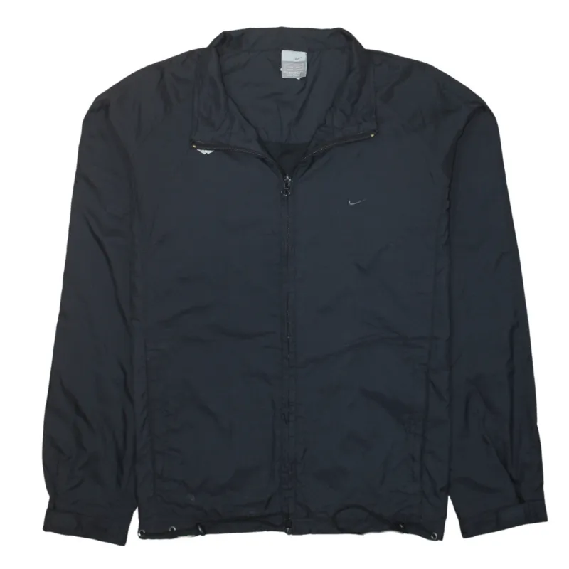 Nike Black Windbreaker Jacket Women’s Large Embroidered Swoosh Full Zip Lightweight Outerwear made by Nike