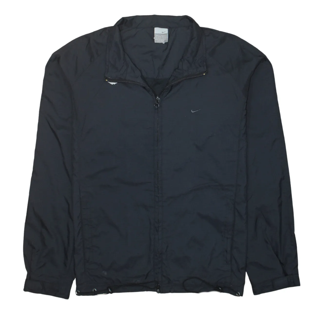 Nike Black Windbreaker Jacket Women’s Large Embroidered Swoosh Full Zip Lightweight Outerwear sold by Vintage Club